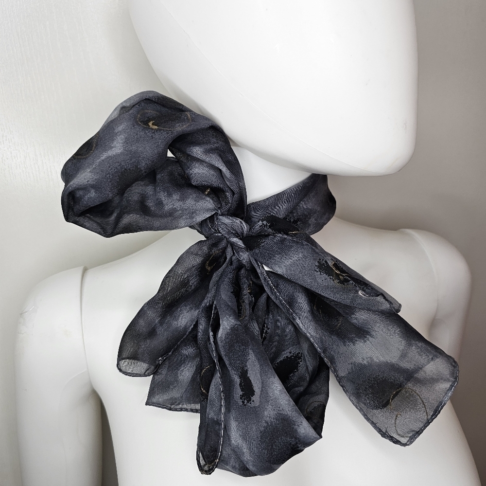 Vintage Charcoal Polyester Rectangular Scarf With… - image 3
